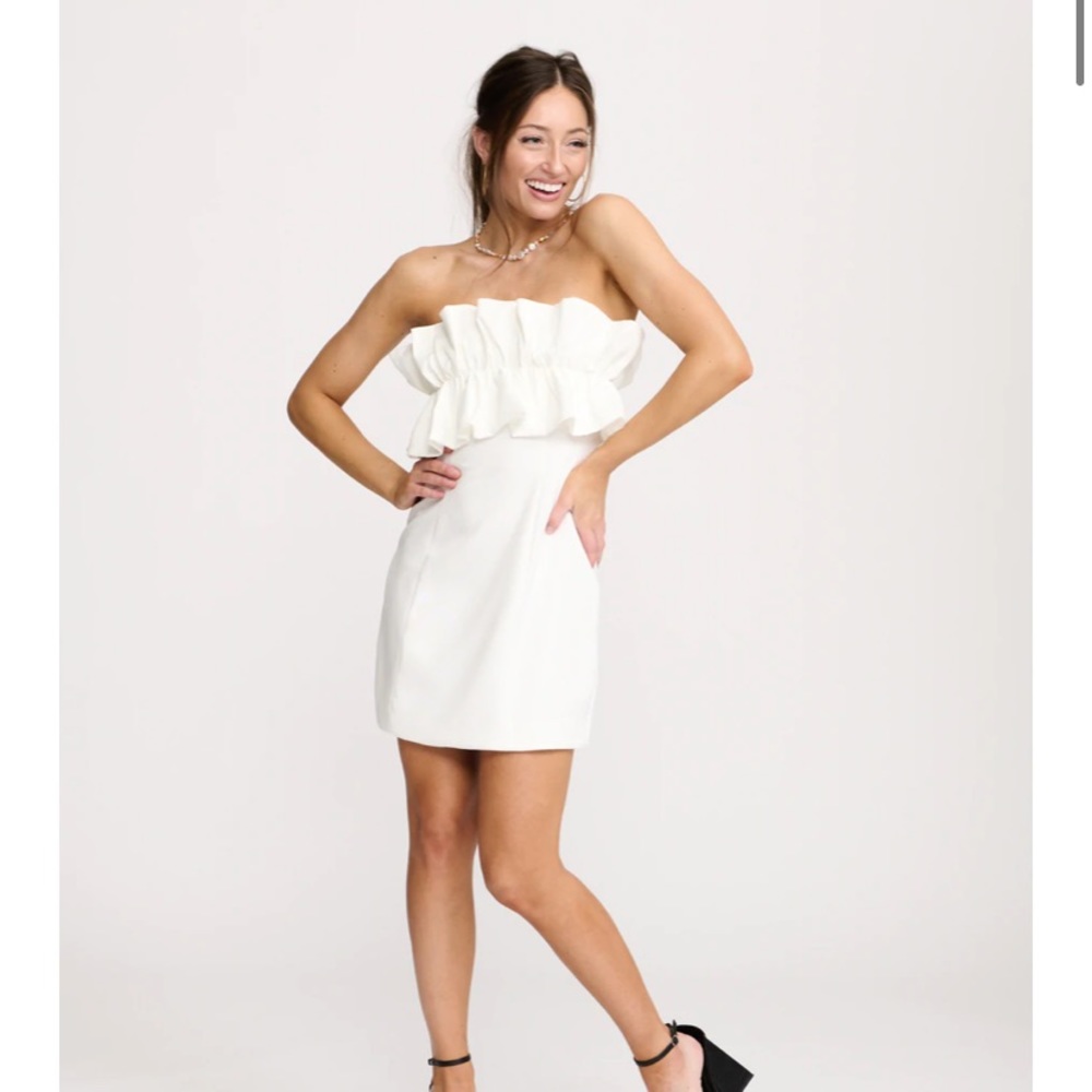 White boutique ruffle mini dress (Bridal, graduation, spring/summer)